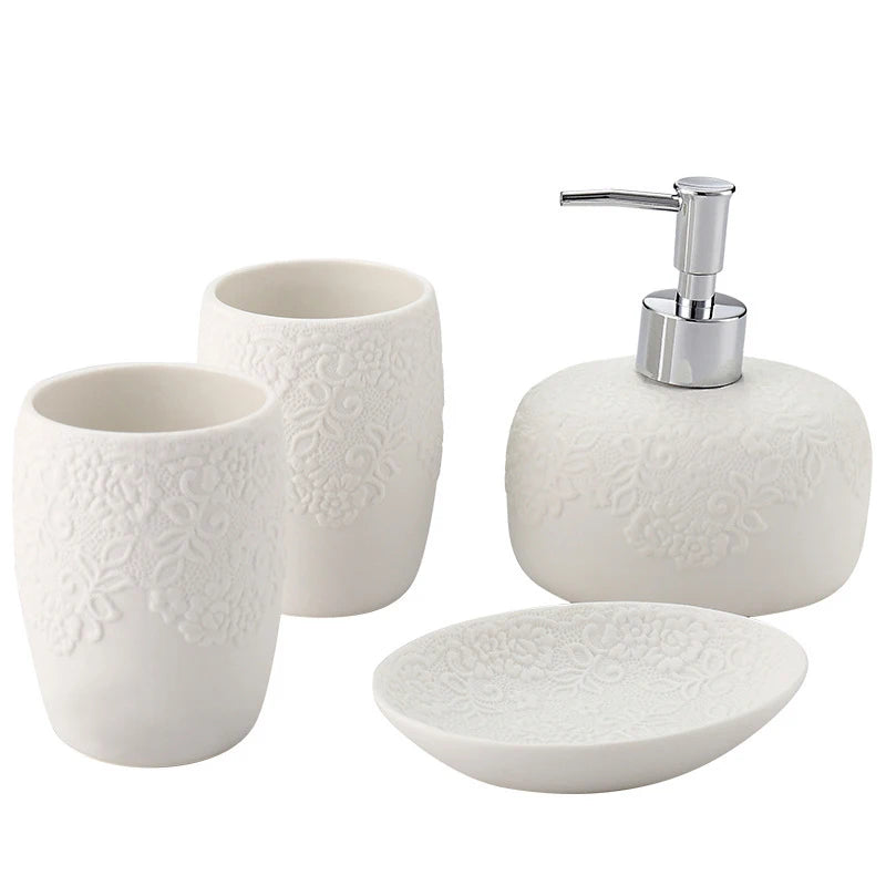 Ceramic Bathroom Accessories Set - 4-Piece Lotion & Soap Dispenser
