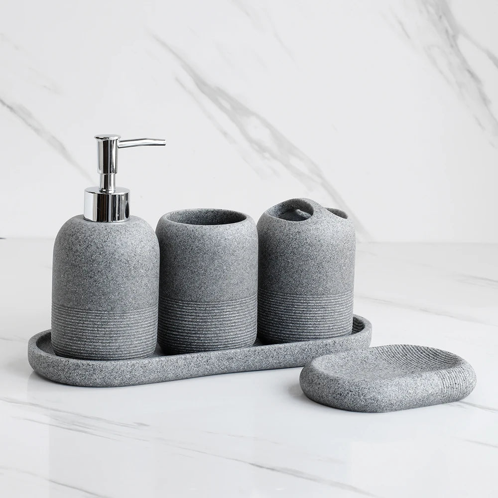 5-Piece Bathroom Accessories Set - Beige & Grey