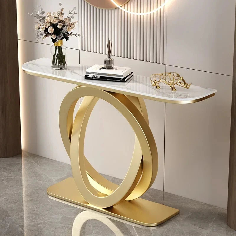 Luxurious Slate Console Tables Italian Semicircular Iron Entrance Cabinet Table Home Furniture Creative Corridor End View Desk T - HOMELIVING