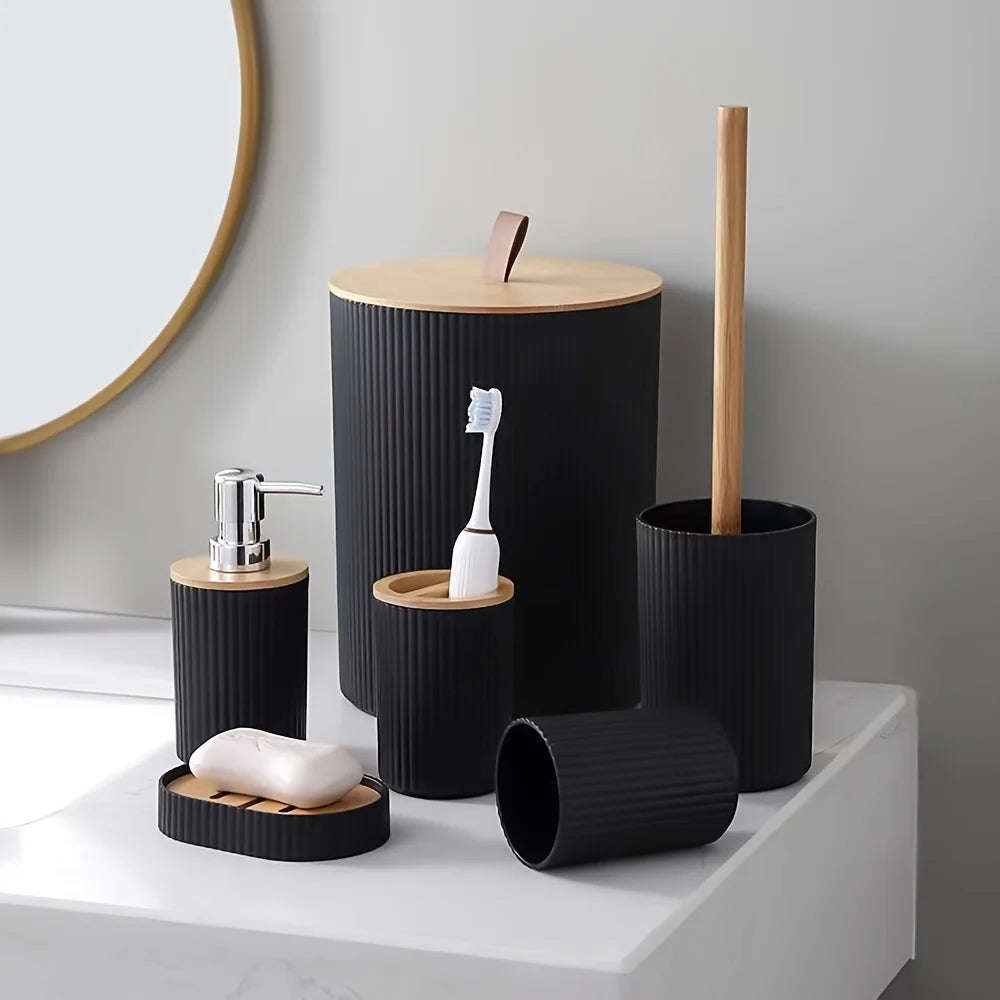 6-Piece Bamboo Plastic Bathroom Storage Set