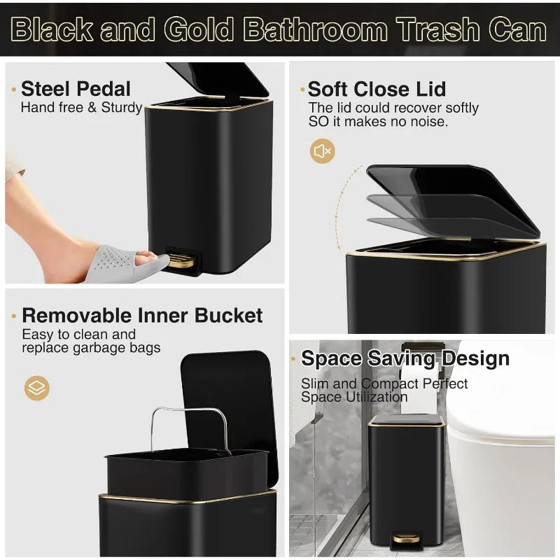 Black and Gold 8-Piece Bathroom Accessories Set