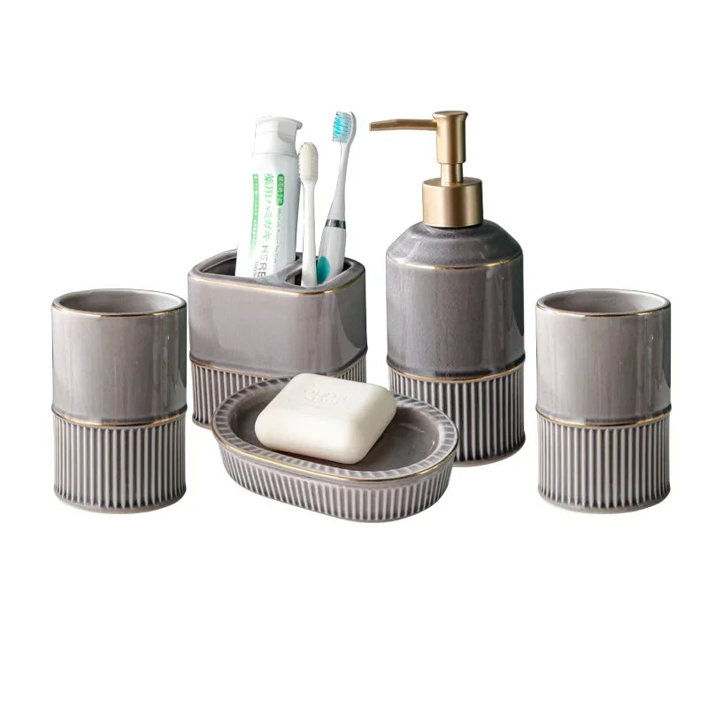Grey Ceramic Bathroom Kit - 5 Piece Set