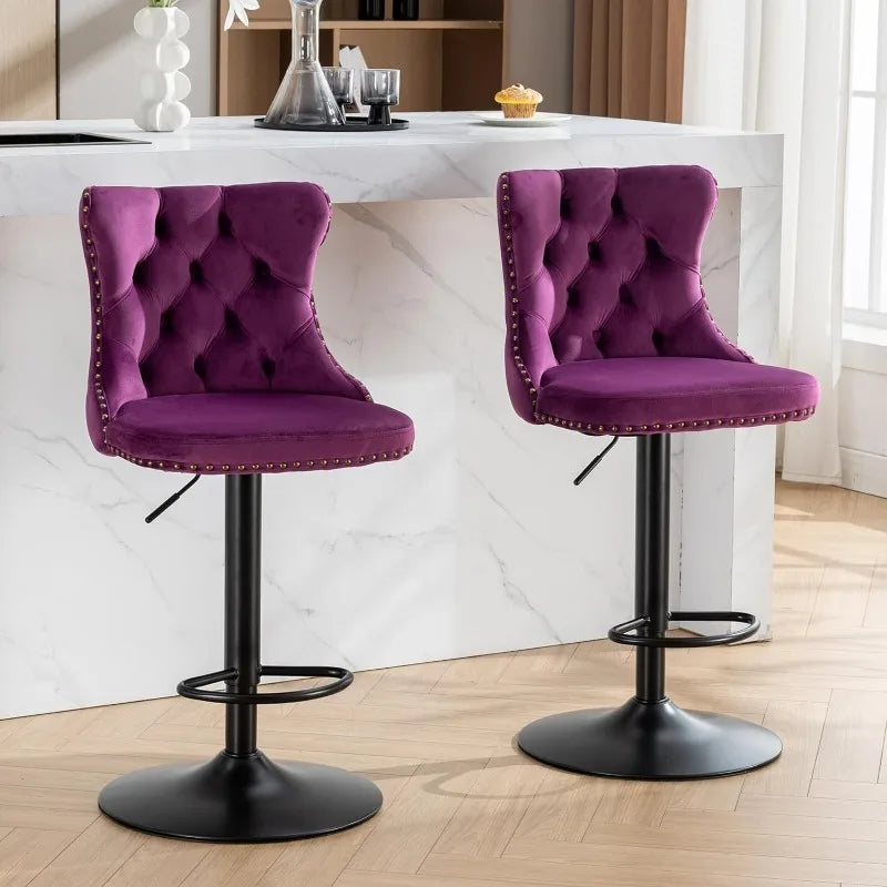 Bar Stools Set of 2,Adjustable Barstools with Back Velvet Tufted Counter Stool Modern Upholstered Bar Chairs with Nailhead - HOMELIVING