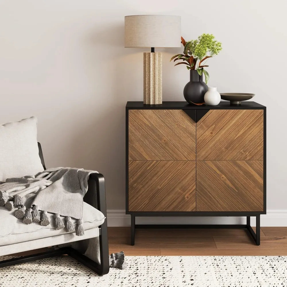 Modern Sideboard Buffet Storage Cabinet - Black & Rustic Pine