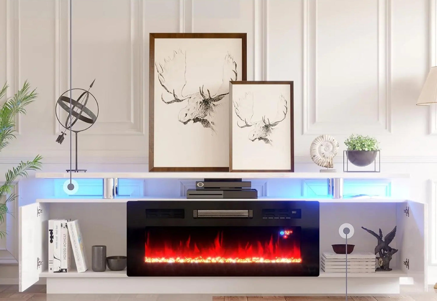 70" Modern High Gloss Fireplace TV Stand with 36" Fireplace