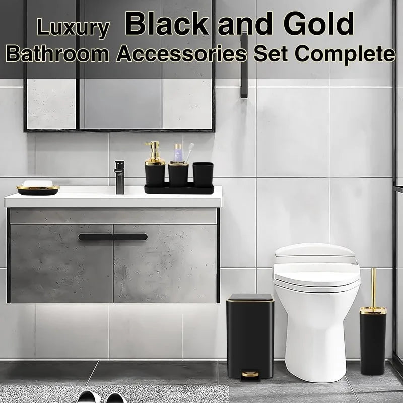 Black and Gold 8-Piece Bathroom Accessories Set