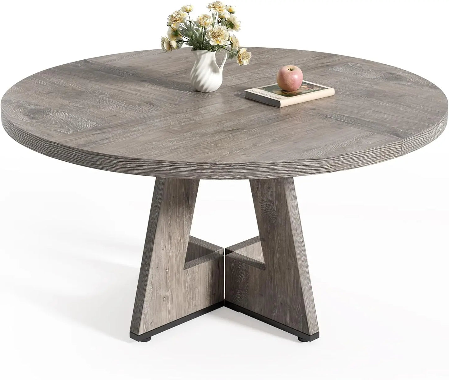 47-Inch Round Dining Table for 4-6 People - Grey Wooden Base