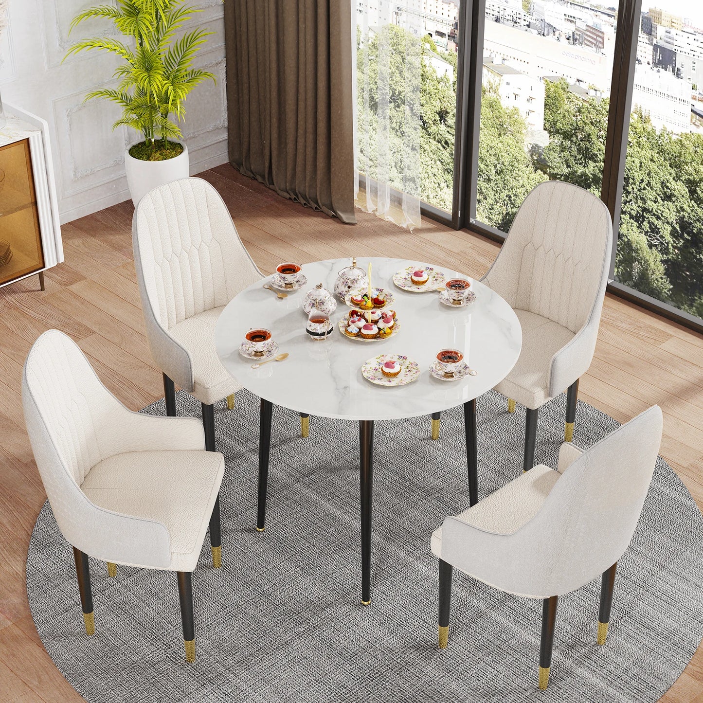 32" Round Sintered Stone Dining Table for 2-4 Persons