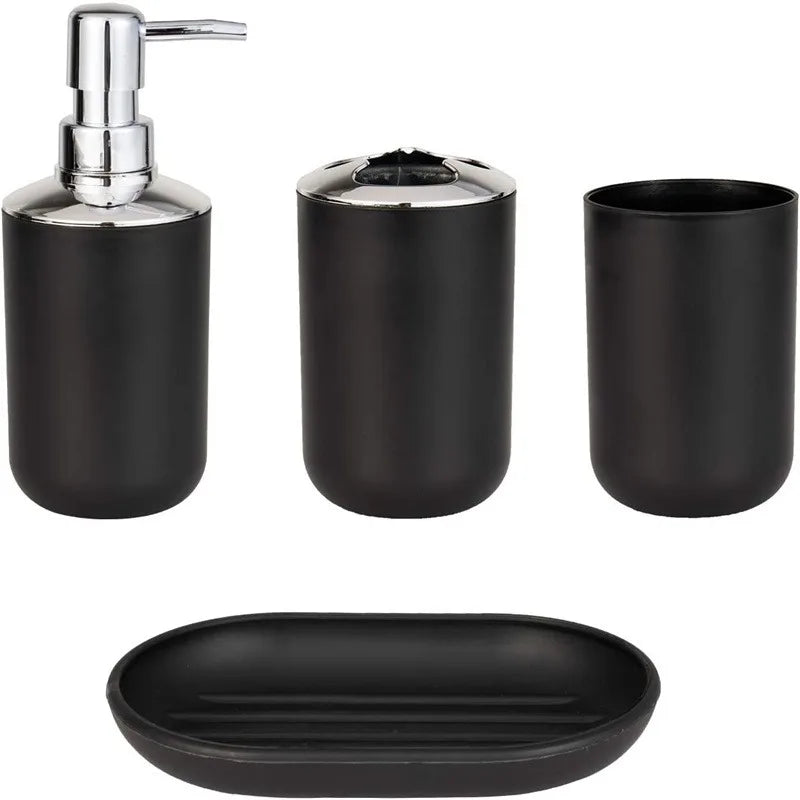 Black Bathroom Wash Set - Lotion Bottle & Accessories