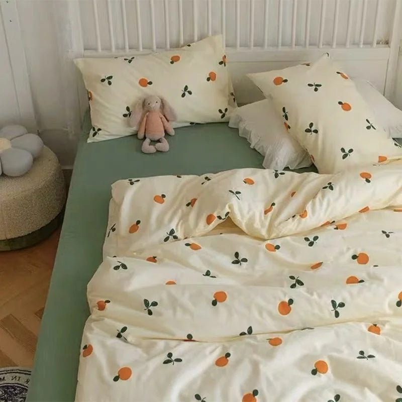 Ins Pink Flowers Bedding Set Fashion Flat Sheet Duvet Cover No Filling Pillowcase Twin Full Queen Nordic Boy Girl Bed Linen - HOMELIVING