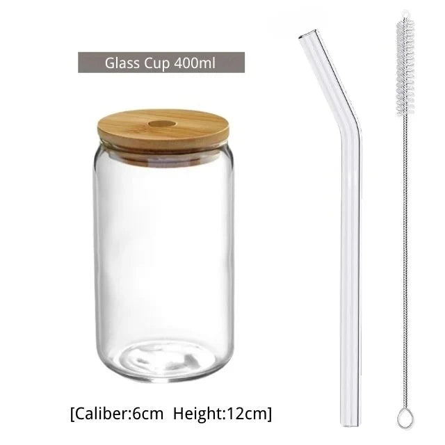 400/500ml Stripes Transparent Drinking Coffee Glass Cup with Lip Straws Wine Milk Beer Cola Juice Cold Drinkware Handmade Can - HOMELIVING