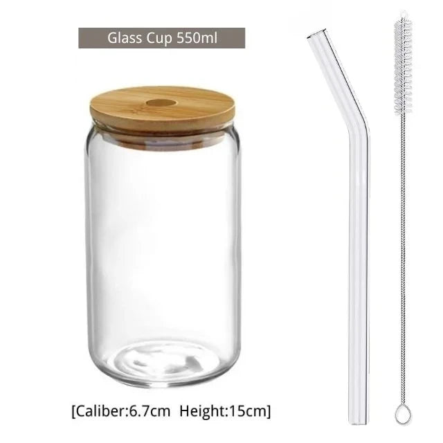 400/500ml Stripes Transparent Drinking Coffee Glass Cup with Lip Straws Wine Milk Beer Cola Juice Cold Drinkware Handmade Can - HOMELIVING