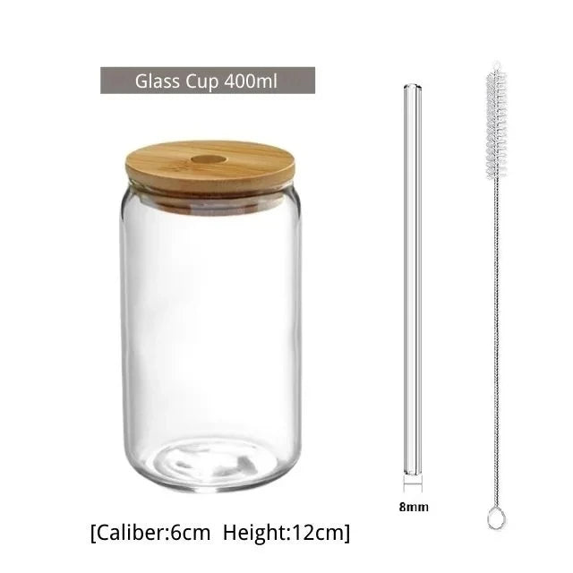 400/500ml Stripes Transparent Drinking Coffee Glass Cup with Lip Straws Wine Milk Beer Cola Juice Cold Drinkware Handmade Can - HOMELIVING