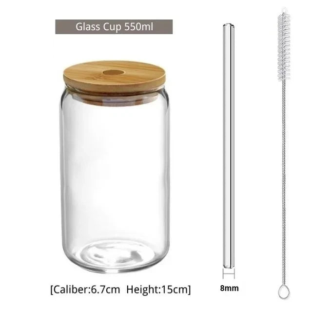 400/500ml Stripes Transparent Drinking Coffee Glass Cup with Lip Straws Wine Milk Beer Cola Juice Cold Drinkware Handmade Can - HOMELIVING