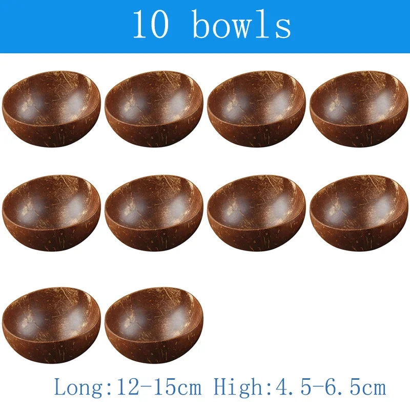 Natural Coconut Bowl 12-15cm Handmade Wooden Tableware Wood Spoon Dessert Fruit Salad Mixing Rice Ramen Bowl Kitchen Dinnerware - HOMELIVING