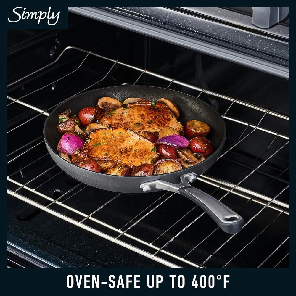 Calphalon 10-Piece Pots and Pans Set, Nonstick Kitchen Cookware with Stay-Cool Stainless Steel Handles, Black - HOMELIVING