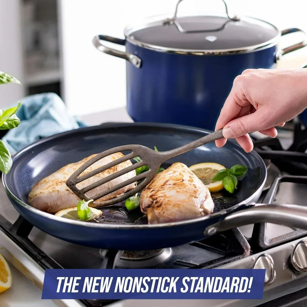 Cookware Diamond Infused Ceramic Nonstick 20 Piece, PFAS-Free, Dishwasher Safe, Oven Safe, Cookware Bakeware Pots and Pans Set - HOMELIVING