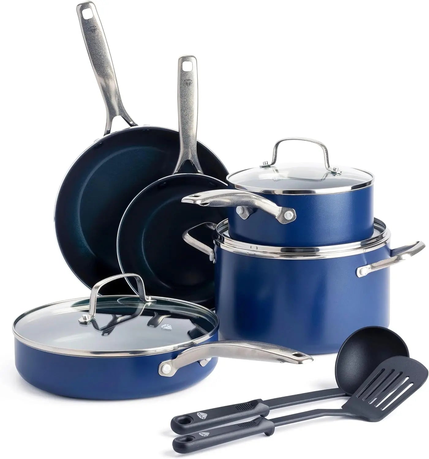 Cookware Diamond Infused Ceramic Nonstick 20 Piece, PFAS-Free, Dishwasher Safe, Oven Safe, Cookware Bakeware Pots and Pans Set - HOMELIVING