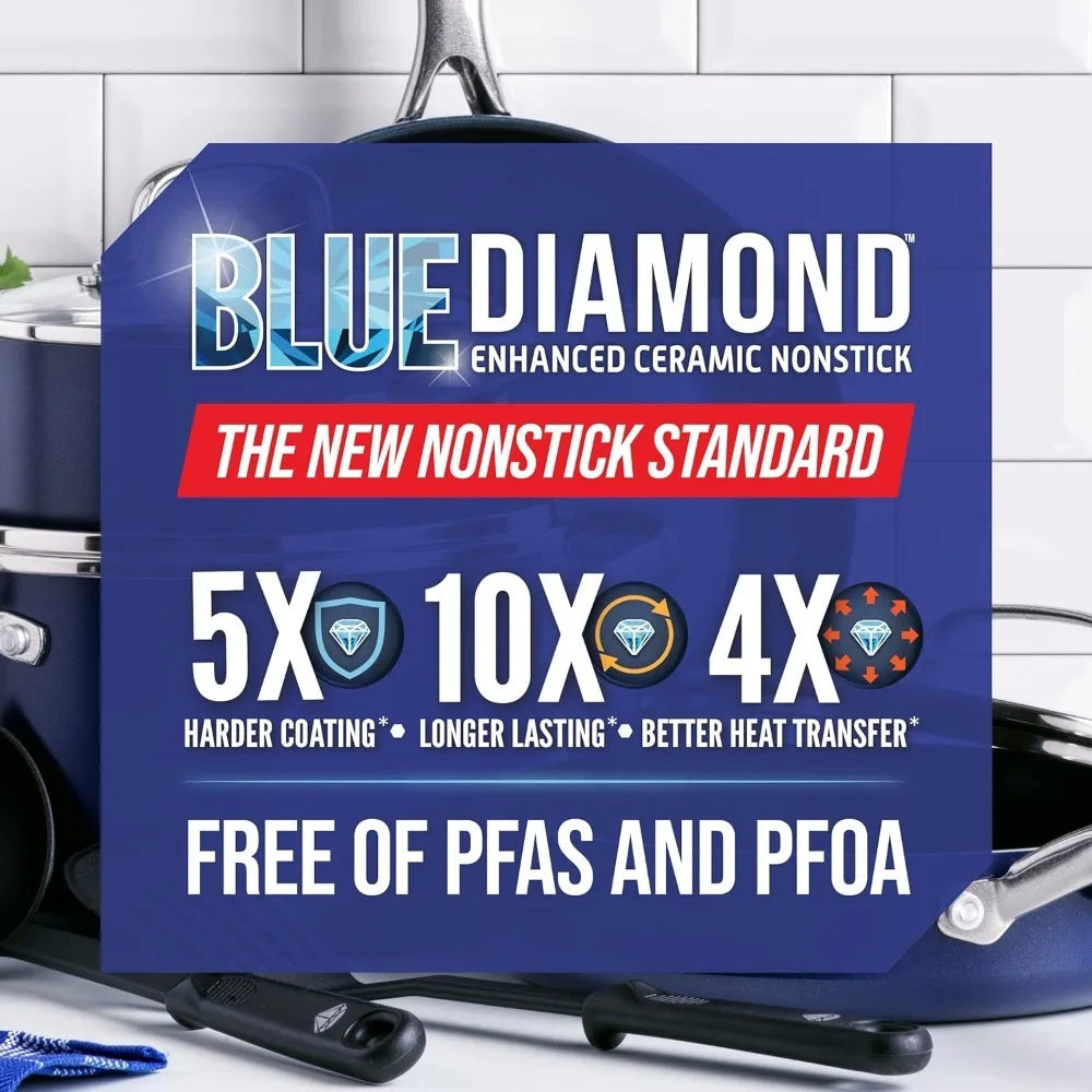 Cookware Diamond Infused Ceramic Nonstick 20 Piece, PFAS-Free, Dishwasher Safe, Oven Safe, Cookware Bakeware Pots and Pans Set - HOMELIVING