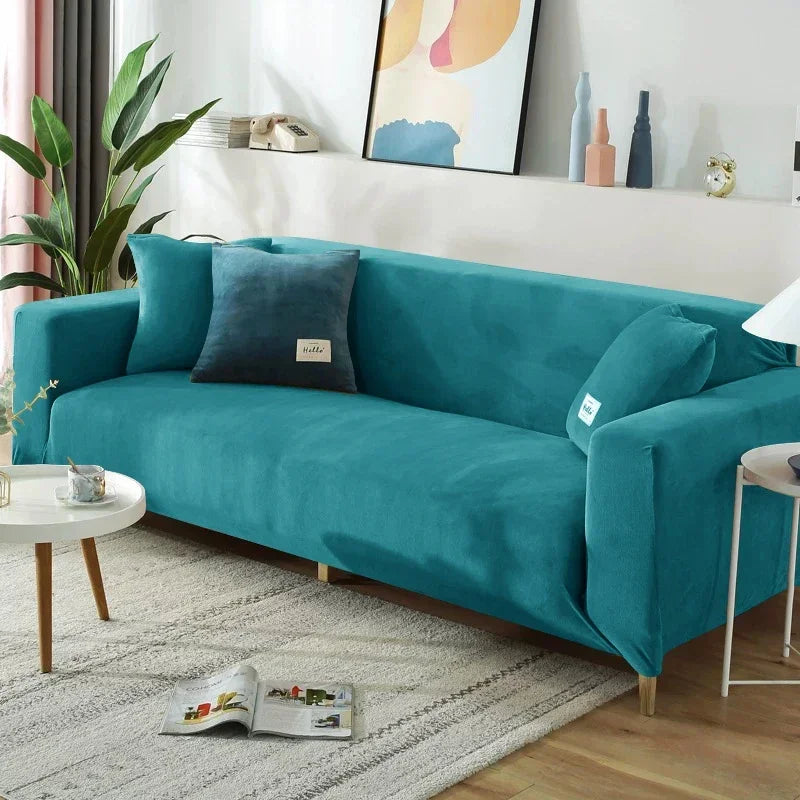 Velvet Plush Sofa Covers 1/2/3/4 Seats Jacquard Solid Couch Cover L Shaped Sofa Cover Protector Bench Covers - HOMELIVING