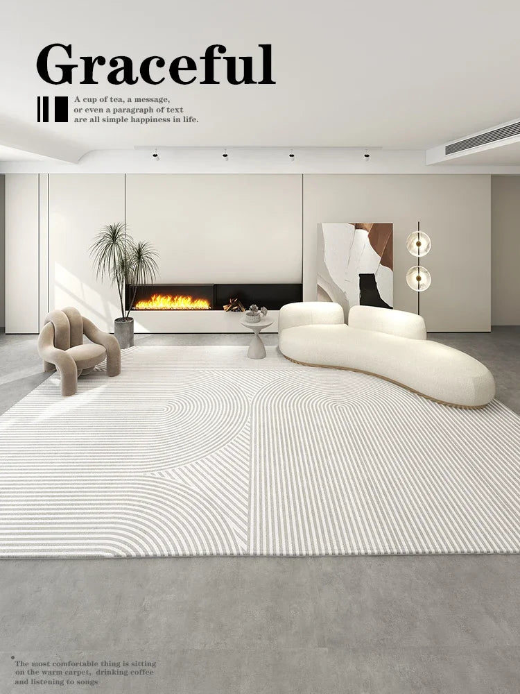 Minimalist Cream Style Line Carpets Luxury Living Room Large Area Decorative Carpet Modern Art Bedroom Rugs Cloakroom Rug Tapete - HOMELIVING