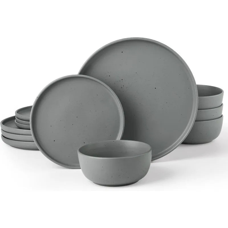 Dawn Plates and Bowls Sets, 12 Pieces Stoneware Dinnerware Sets, Dishes Set for 4, Microwave and Dishwasher Safe - HOMELIVING