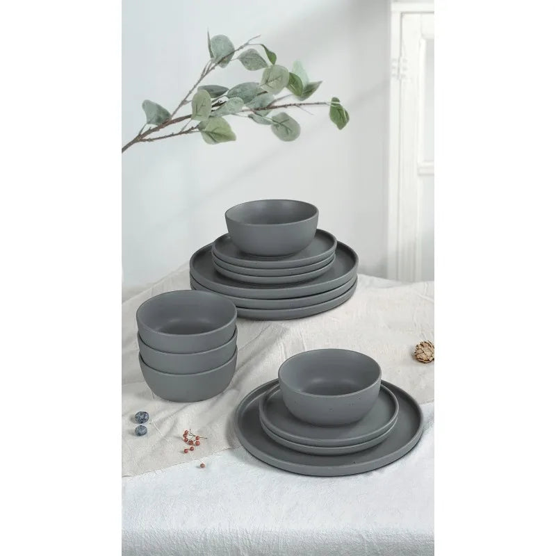 Dawn Plates and Bowls Sets, 12 Pieces Stoneware Dinnerware Sets, Dishes Set for 4, Microwave and Dishwasher Safe - HOMELIVING