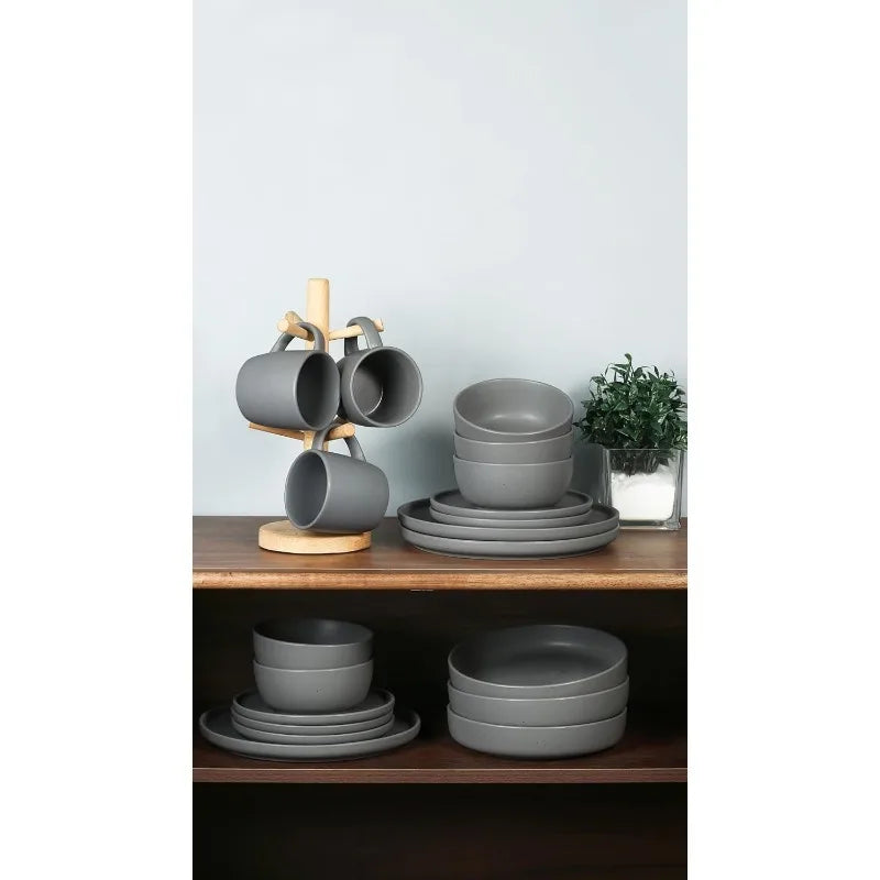 Dawn Plates and Bowls Sets, 12 Pieces Stoneware Dinnerware Sets, Dishes Set for 4, Microwave and Dishwasher Safe - HOMELIVING