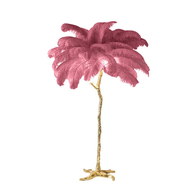 Nordic Ostrich Feather Led Floor Lamp Resin Copper Living Room Home Decor Standing Light Indoor Lighting Bedroom Bedside Light - HOMELIVING