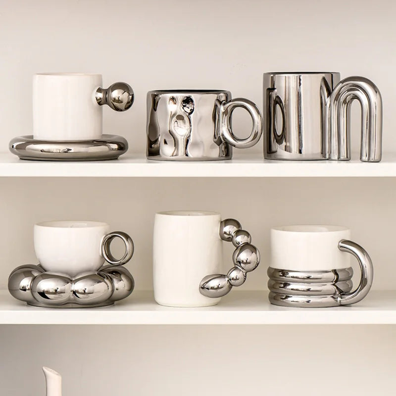 Personalized Mug Silver Ceramic Mug Coffee Cup For Drinking Tea In The Afternoon Nordic Style Teacher Gift - HOMELIVING