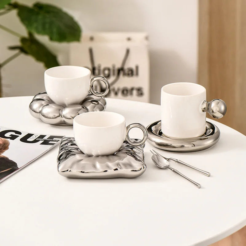 Personalized Mug Silver Ceramic Mug Coffee Cup For Drinking Tea In The Afternoon Nordic Style Teacher Gift - HOMELIVING
