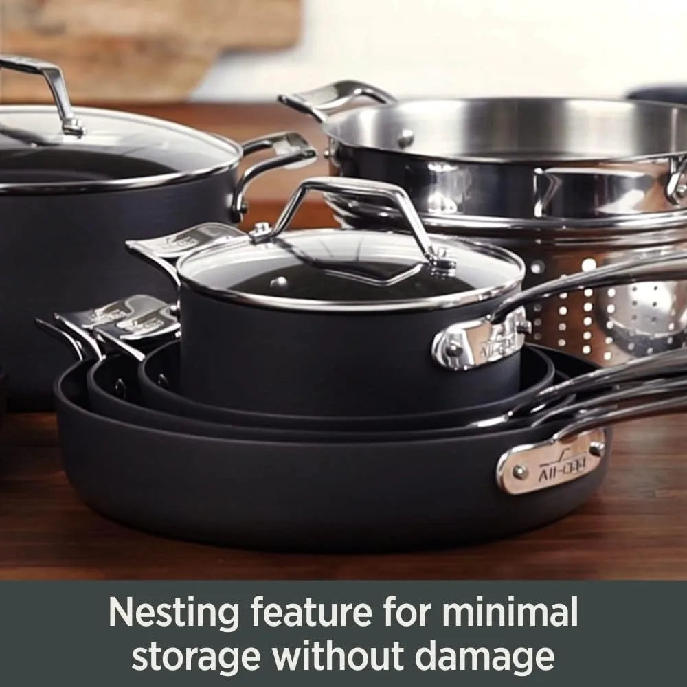 Essentials Hard Anodized Nonstick Sauce Pan Set 4 Piece, 2.5, 4 Quart Oven Broiler Safe 500F Pots and Pans, Cookware Black - HOMELIVING