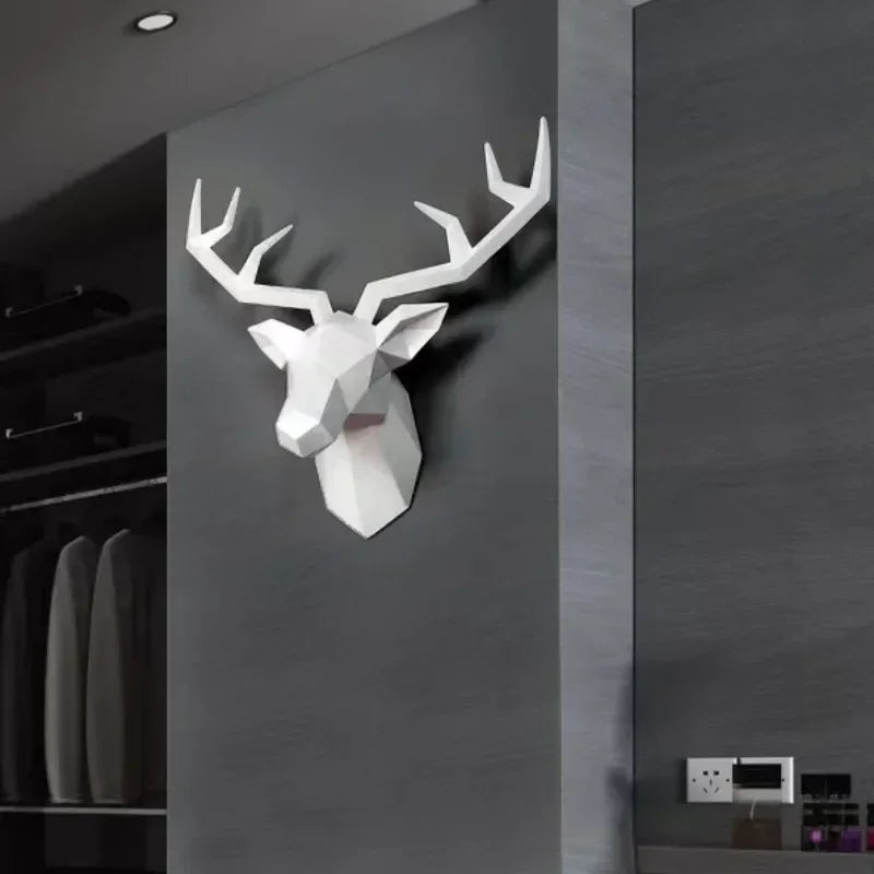 Resin Deer Head Sculpture Wall Hanging Creative Elk Antlers Mount Bedrooms Home Decor Figurines for Interior Wall Decoration - HOMELIVING