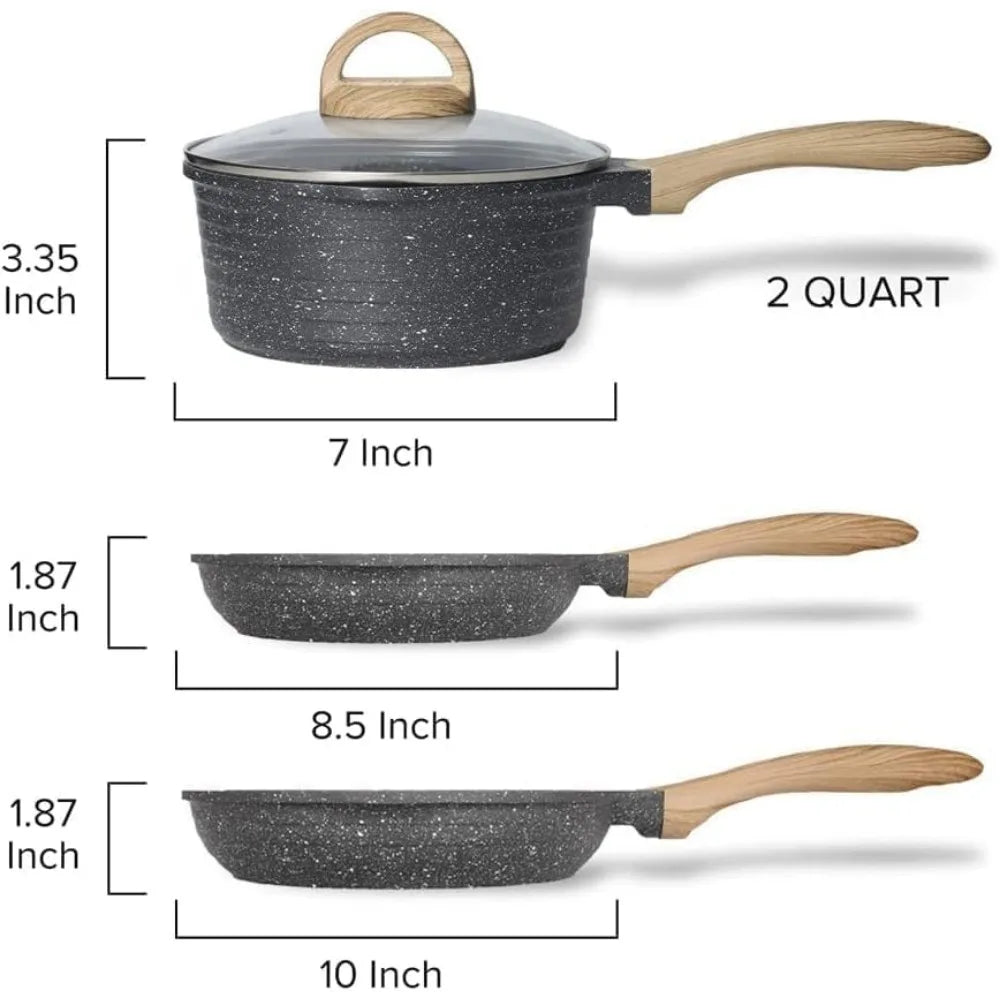 Pots and Pans Set Nonstick 23pcs, Induction Cooking Set W/Gray Granite Stone Frying Pans, Saucepans, Sauté Pan More, Cookware - HOMELIVING