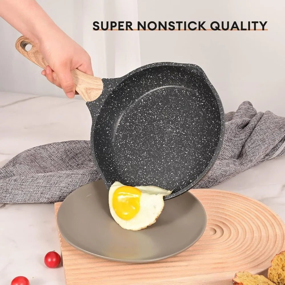 Pots and Pans Set Nonstick 23pcs, Induction Cooking Set W/Gray Granite Stone Frying Pans, Saucepans, Sauté Pan More, Cookware - HOMELIVING