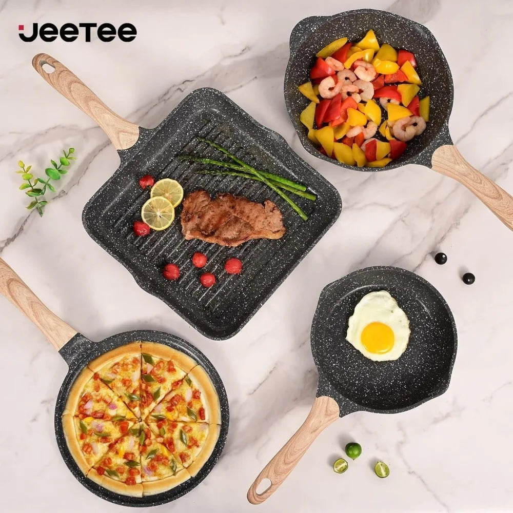 Pots and Pans Set Nonstick 23pcs, Induction Cooking Set W/Gray Granite Stone Frying Pans, Saucepans, Sauté Pan More, Cookware - HOMELIVING