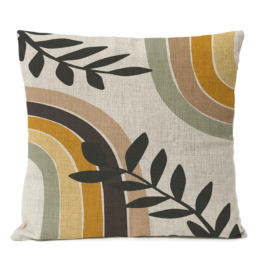 Nordic Boho Geometric Pillow Cover - Monstera Leaf Design