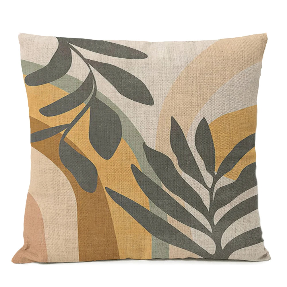 Nordic Boho Geometric Pillow Cover - Monstera Leaf Design