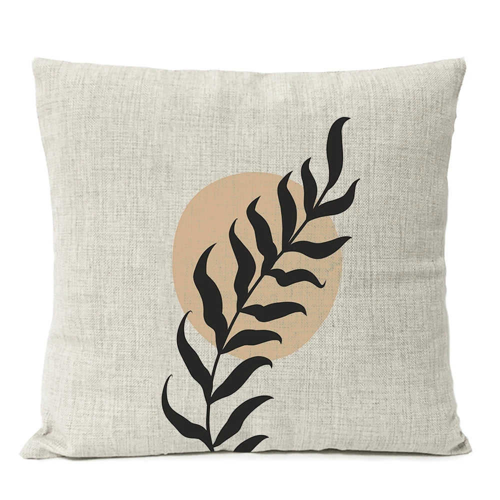 Nordic Boho Geometric Pillow Cover - Monstera Leaf Design