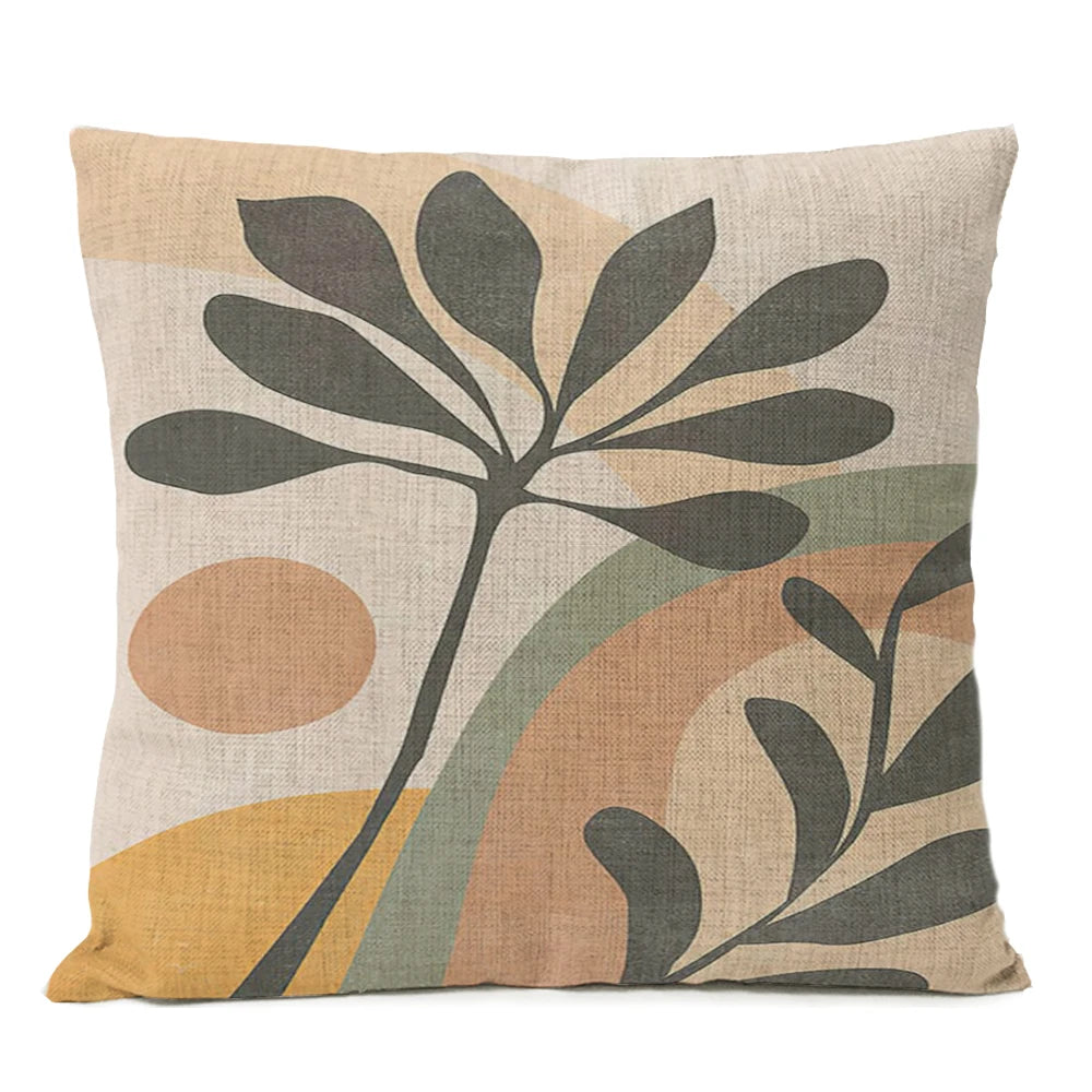 Nordic Boho Geometric Pillow Cover - Monstera Leaf Design