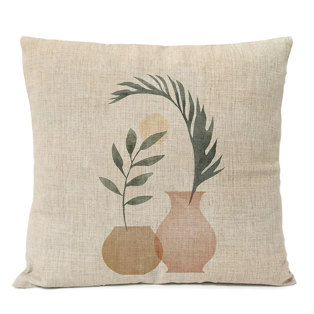 Nordic Boho Geometric Pillow Cover - Monstera Leaf Design
