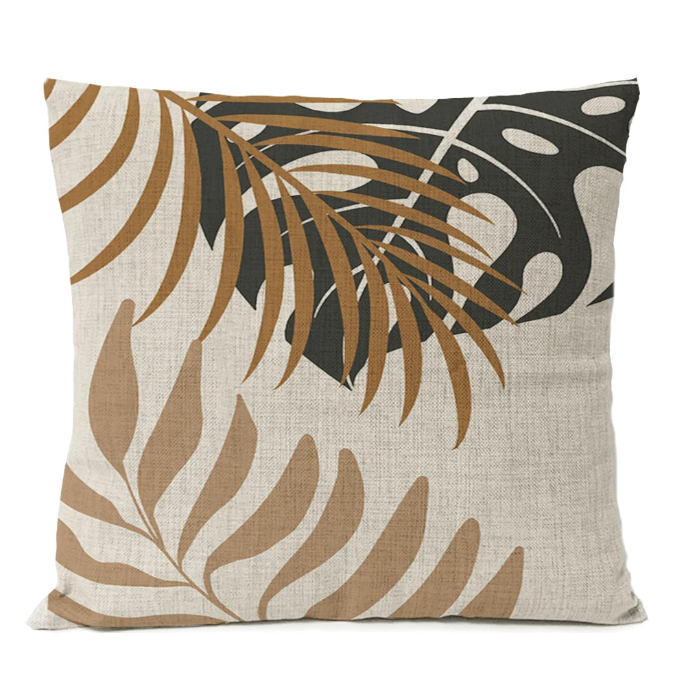 Nordic Boho Geometric Pillow Cover - Monstera Leaf Design