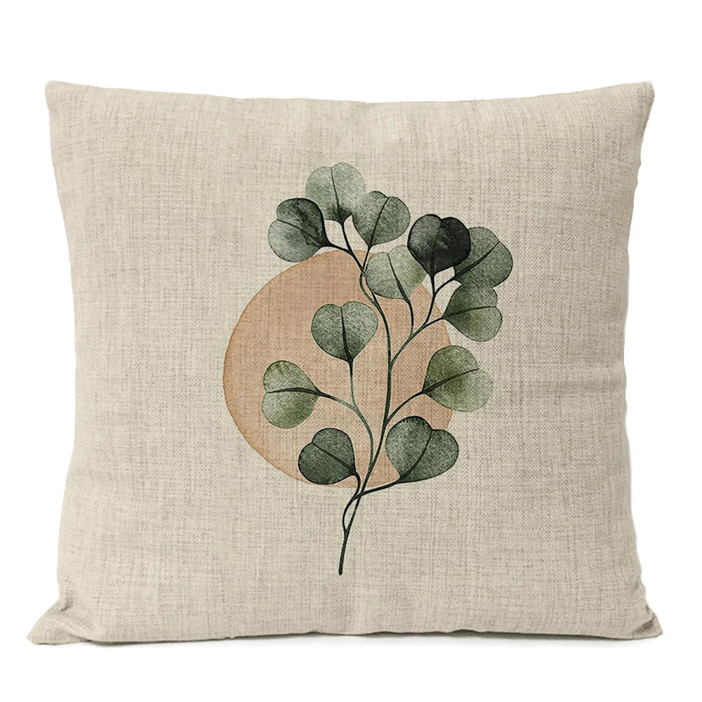 Nordic Boho Geometric Pillow Cover - Monstera Leaf Design