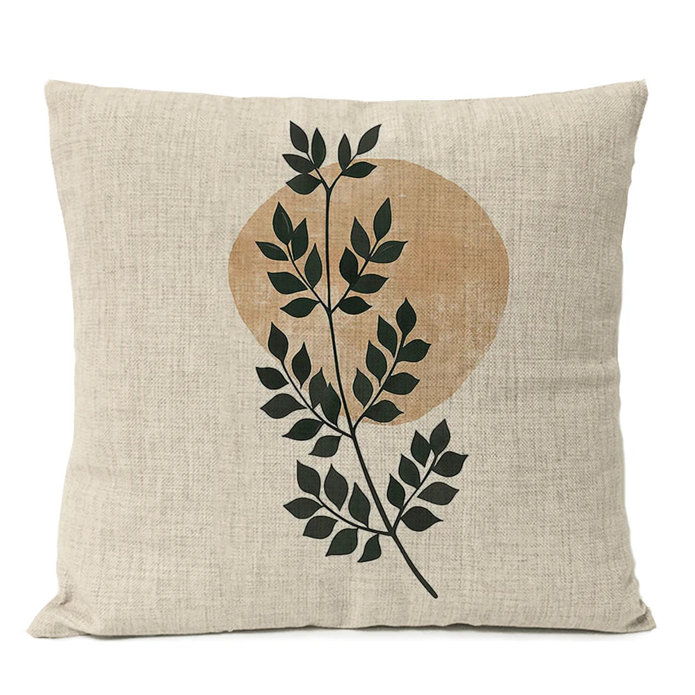 Nordic Boho Geometric Pillow Cover - Monstera Leaf Design