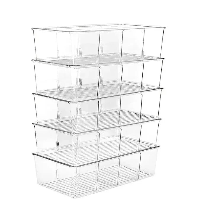 Refrigerator Organizer Bin Clear Plastic Food Storage Organizer Fridge Storage Box with Divider Freezer Pantry Kitchen Organizer - HOMELIVING