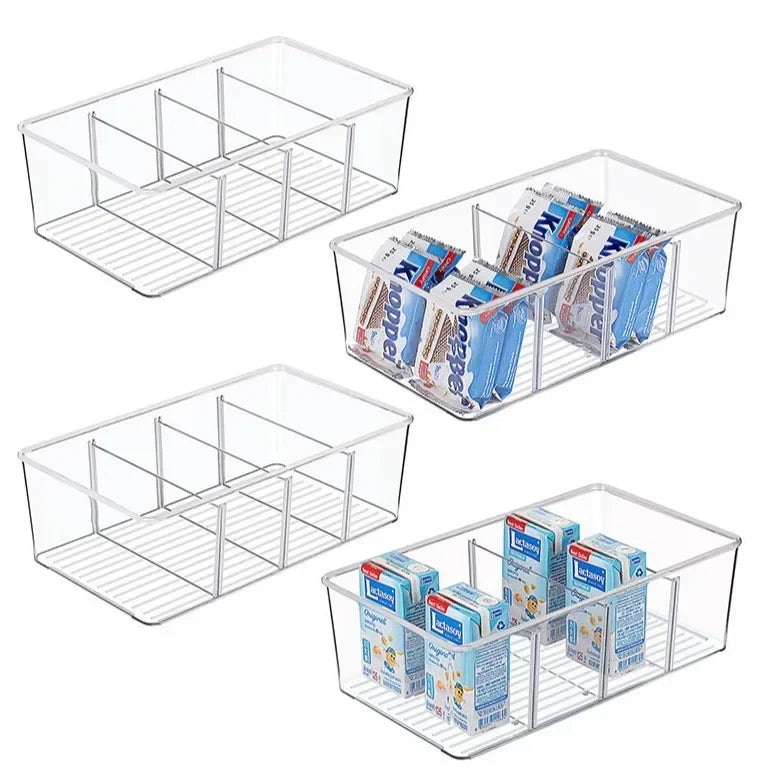 Refrigerator Organizer Bin Clear Plastic Food Storage Organizer Fridge Storage Box with Divider Freezer Pantry Kitchen Organizer - HOMELIVING