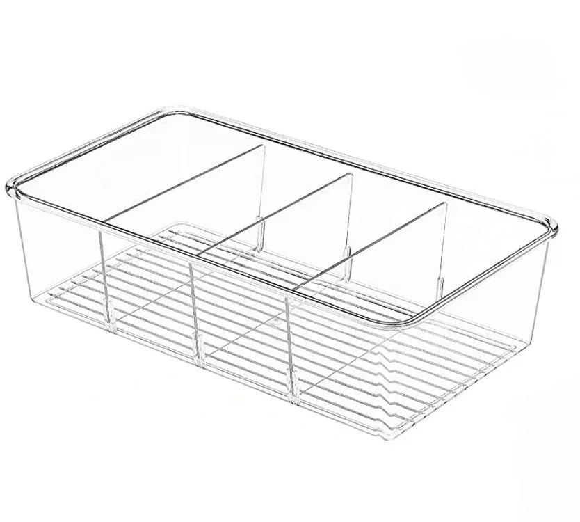 Refrigerator Organizer Bin Clear Plastic Food Storage Organizer Fridge Storage Box with Divider Freezer Pantry Kitchen Organizer - HOMELIVING