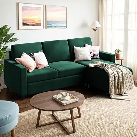 Faux Leather/Linen Fabric Sectional Sofa Couch, Modern L-Shaped Modular Couch Upholstered 3/6 Seaters Living Room Sofa Couch - HOMELIVING