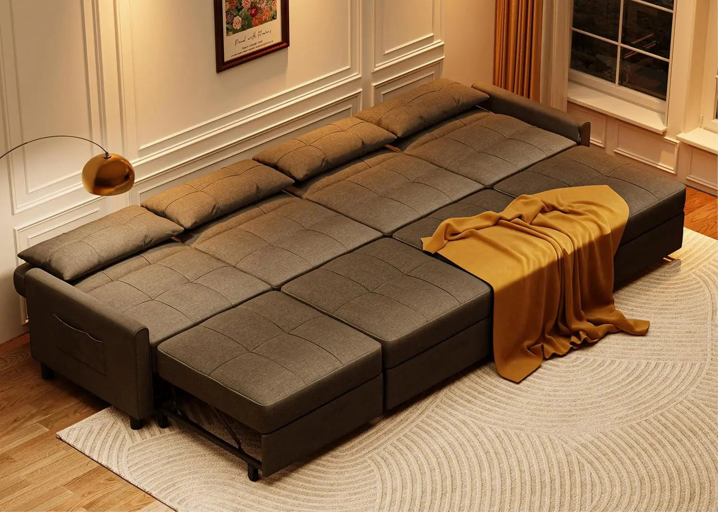 Convertible Sectional Sofa Bed, Sleeper Sofa Bed with Adjustment Backrest, Pull Out Couch with Ottoman for Livingroom, Apartment - HOMELIVING