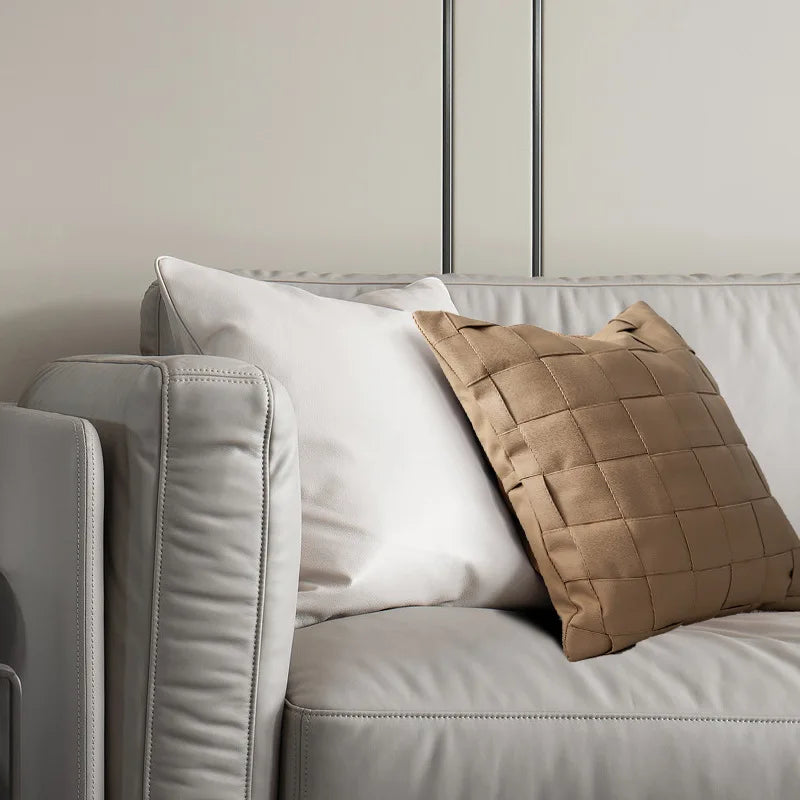 Light Coffee Color Woven Pattern PU Leather Cushion Cover